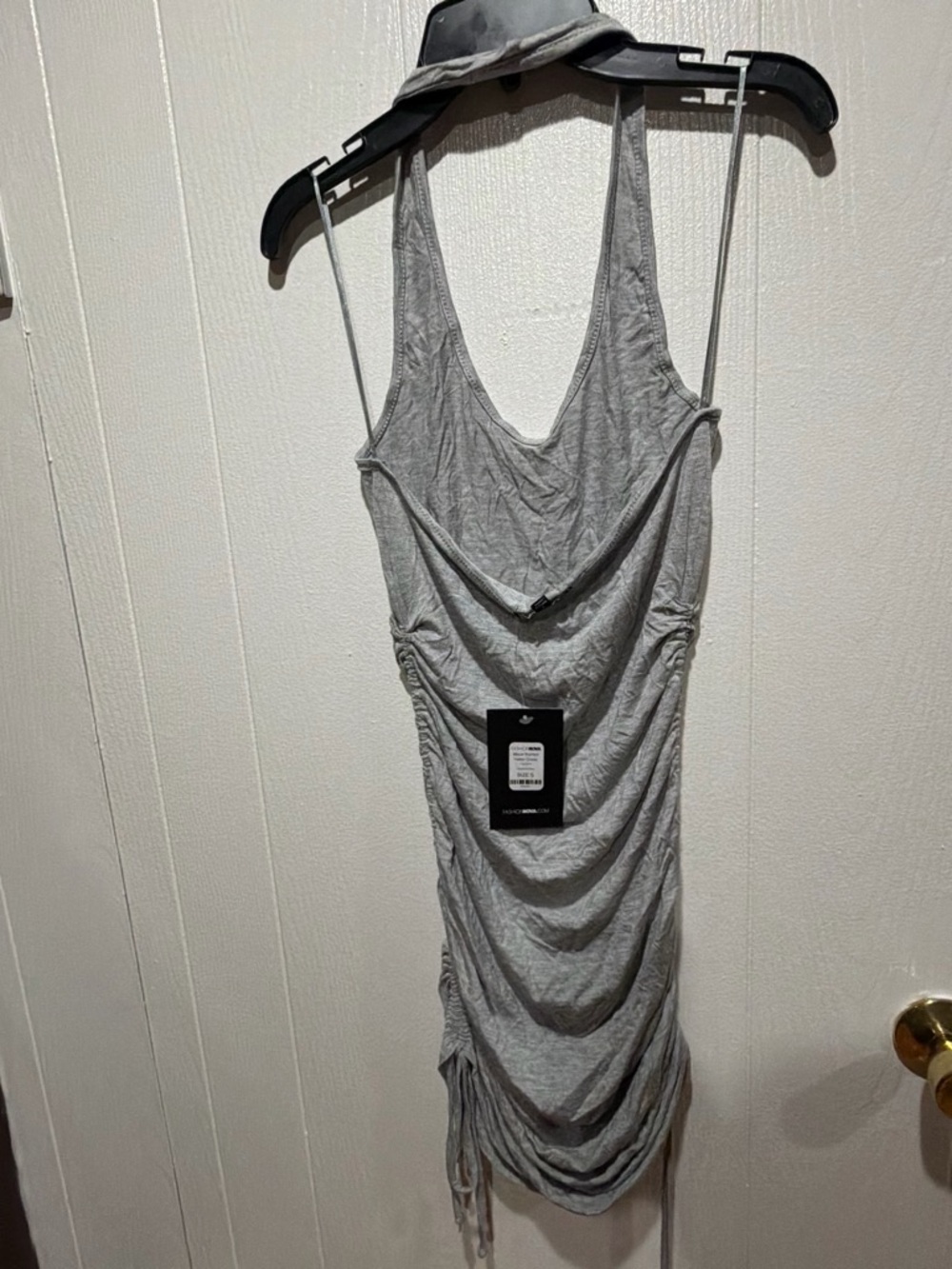 Fashion Nova Light Grey Ruched Halter Mini Dress